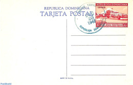 Dominican Republic 1948 Illustrated Postcard 5c, Unused With Postmark, Used Postal Stationary, Religion - Churches, Te.. - Churches & Cathedrals