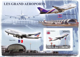 Comoros 2008 Large Airports S/s, Imperforated, Mint NH, Transport - Aircraft & Aviation - Vliegtuigen