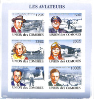 Comoros 2008 Aviators 6v M/s, Imperforated, Mint NH, Transport - Aircraft & Aviation - Vliegtuigen