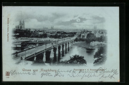Mondschein-AK Magdeburg, Panorama Von Der Friedrichstadt Mit Brücke  - Magdeburg