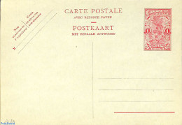 Congo Belgium 1932 Reply Paid Postcard 1f/1f, Unused Postal Stationary, Nature - Trees & Forests - Rotary, Club Leones