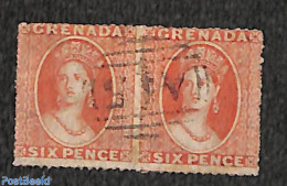 Grenada 1863 Pair Of 6d Stamps, WM Small Star, Rosared, Used Stamps - Autres & Non Classés