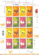 Hong Kong 2007 Lunan New Year Animals 16v M/s, Mint NH, Nature - Various - Cattle - Dogs - Monkeys - Poultry - New Yea.. - Ungebraucht