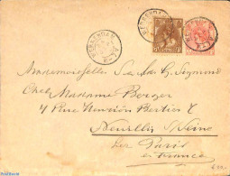 Netherlands 1900 Envelope 5c, Uprated To France, From WERKENDAM (kleinrond), Used Postal Stationary - Brieven En Documenten