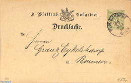 Germany, Wurtemberg 1882 Company Postcard 3pf , Railway Post, Used Postal Stationary - Autres & Non Classés