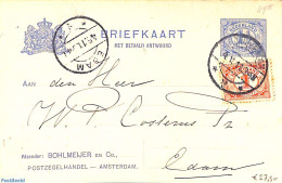 Netherlands 1911 Reply Paid Postcard With Private Text, Bohlmeijer Amsterdam, Used Postal Stationary - Cartas & Documentos