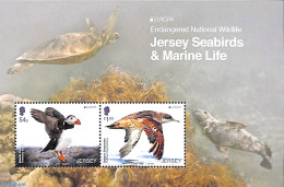 Jersey 2021 Europa, Endangered Animals S/s, Mint NH, History - Nature - Europa (cept) - Birds - Turtles - Puffins - Jersey