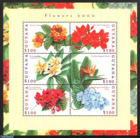 Guyana 2000 Flowers 6v M/s, Mint NH, Nature - Flowers & Plants - Guyane (1966-...)