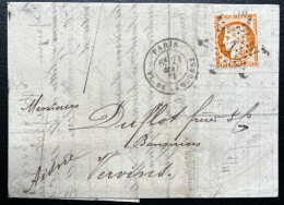 N°38 40c ORANGE CERES SUR LETTRE / PARIS ETOILE 1 PL DE LA BOURSE 21 MAI 1875 POUR VERVINS / LAC - 1849-1876: Periodo Clásico