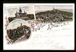 Lithographie Königstein I. T., Gesamtansicht, Frankfurter Strasse, Villa Andreae  - Königstein