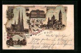 Lithographie Düsseldorf, St. Rochus Kirche, Ständehaus, Kunsthalle  - Duesseldorf