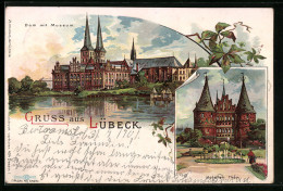 Lithographie Lübeck, Dom Mit Museum, Holsten Thor  - Luebeck