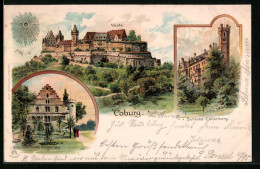 Lithographie Coburg, Veste, Schloss Callenberg, Schloss Rosenau, Sonnenschein  - Sonstige & Ohne Zuordnung
