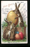 AK Osterhasen Bewachen Ein Grosses Ei  - Easter