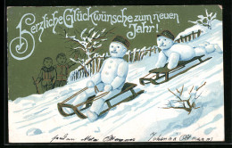 AK Schneemänner Auf Schlitten Fahren Abhang Herunter, Weihnachtsgruss  - Autres & Non Classés