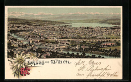 Lithographie Zürich, Totalansicht Vom Berg Gesehen  - Autres & Non Classés