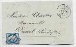 FRANCE N° 60  SEUL LETTRE COVER ETOILE MUETTE PARIS 18 MARS 1876 +LEVEE 2/3 - 1849-1876: Période Classique