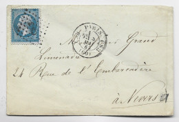 FRANCE N° 22  LETTRE COVER LOSANGE CS3 PARIS CS3 4 MAI 1863 POUR NIEVRE - 1849-1876: Période Classique