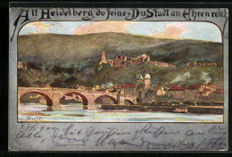 Künstler-AK Heidelberg, Ortsansicht Mit Brücke  - Heidelberg