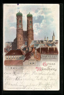 Lithographie München, Teilansicht Mit Frauenkirche  - Other & Unclassified