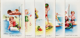 19786 / ⭐ Série Complète 6 Cartes Scène Drague Enfantine Ski Nautique Piscine Plage Fillette Garçonnet 1960s - Gruppen Von Kindern Und Familien