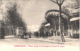 FR66 PERPIGNAN - Couderc - Place Arago Et Canigou Couvert De Neige - Tramway Dilligence - Animée - Belle - Perpignan