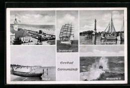 AK Swinemünde, Kurhaus U. Musikgarten, Osternothafen, Strand  - Pommern