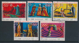 5 Timbres Oblitérés YEMEN ARAB REPUBLIC  X-7 Théâtre National Cuvilles - Jeux Olympiques MUNICH 1972 - Théâtre