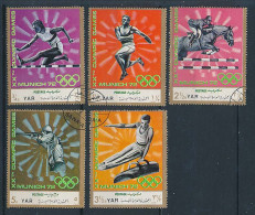 5 Timbres Oblitérés YEMEN ARAB REPUBLIC  X-8  Jeux Olympiques MUNICH 1972 Athlétisme Hippisme Gymnastique... - Zomer 1972: München