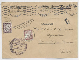 FRANCE TAXE 50C+1FR AUNEUIL OISE LETTRE MINISTERE DU TRAVAIL SIMPLE TAXE TOURCOING NORD 1942 - 1859-1959 Covers & Documents