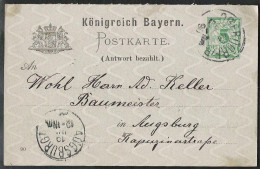 BAYERN Postkarte Mi. P 40/01 F Versanden 1890 Von OBERDORF IB Nach AUGSBURG - Other & Unclassified