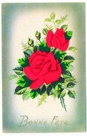 CPSM Découpi 9 X 14 Bonne Fête  Réhaussée De Poudre "d'argent"   Fleur Roses - Other & Unclassified