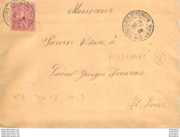 ENVELOPPE 1906 N°9 TYPE A2   IND. 9   ENVOYEE DE SIAUGUES ST ROMAIN - 1877-1920: Semi Modern Period