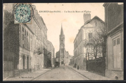 CPA Enghien-les-Bains, La Rue De Mora Et L`Église, Passants  - Enghien Les Bains