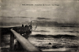 CPA Marseille Bouches Du Rhône, Sonnenuntergang, Strand - Other & Unclassified