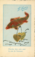 Glitzer CPA Glückwunsch 1. April, Fisch, Herzen - 1 De April (pescado De Abril)