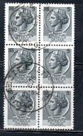 ITALIA REPUBBLICA ITALY REPUBLIC 1968 - 1976 SIRACUSANA TURRITA STELLE STARS LIRE 5 BLOCCO USATO BLOCK USED OBLITERE' - 1961-70: Oblitérés