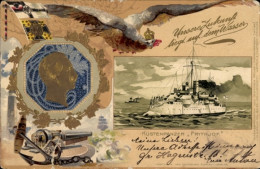 Gaufré Passepartout Lithographie Deutsches Kriegsschiff, Frithjof, Küstenpanzer - Royal Families