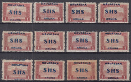 ⁕ Croatia 1918 (Yugoslavia) ⁕ SHS HRVATSKA Overprint On Hungary 1 Kr. Parliament Mi.79 ⁕ 12v MH - Croatie