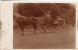 Carte Photo De Trois Jeune Fille élégante Avec Un Jeune Garcon Dans Une Calèche Devant Leurs Maison Vers 1905 - Personnes Anonymes