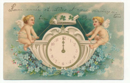 CPA 9 X 14 Gaufrée (1) Bébé Angelot Horloge  Myosotis  Envoi Taxé Cachet T Dans Un Triangle Et B Carte Précurseur - Babies