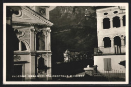 Cartolina Paderno (Belluno), Via Centrale E Chiesa  - Belluno