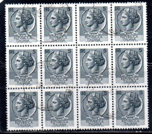 ITALIA REPUBBLICA ITALY REPUBLIC 1968 - 1976 SIRACUSANA TURRITA STELLE STARS LIRE 5 BLOCCO USATO BLOCK USED OBLITERE' - 1961-70: Usados