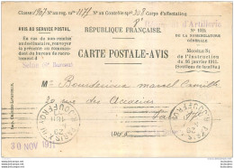 CARTE POSTALE AVIS CLASSE 1907 POUR PERIODE INSTRUCTION EN 1917 8EM RGT D'ARTILLERIE MR BOURDERIOUX - Cachets Militaires A Partir De 1900 (hors Guerres)