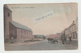 CPA - BELGIQUE - MAINVAULT - La Place Et L' Eglise ARRET Du TRAM Et DEPOT Carte En Couleur Attelage De Chevaux - RARE  6 - Ath