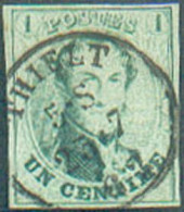 N°9 - Médaillon 1 Centime Vert, Tb Margé, Obl. Sc TIELT 23-7 1862 Idéalement Apposée.  Luxe -   - 22213 - 1858-1862 Medallones (9/12)