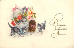  FANTAISIE - CHATS - CAT -  CHIEN - DOG - BONNE ANNEE - Gatos