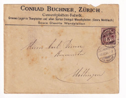 Lettre 1894 Suisse Zurich Fil. Bahnhof Conrad Buchner Cementplatten Fabrik Gare Mosaik Platten Mosaïque Mosaic - Cartas & Documentos