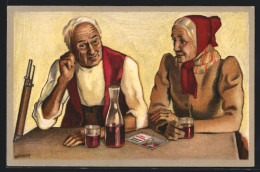 AK Schweizer Schützenverein, 1824-1924, Paar Bei Einem Glas Wein, Gewehr Lehnt Am Tisch  - Jagd