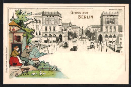 Lithographie Berlin-Kreuzberg, Hallesches Tor, Paar Beobachtet Die Stadt  - Kreuzberg